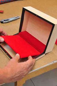 Wooden Box being made with red lining